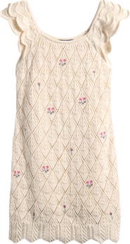 Freshman Kids' Floral Embroidered Cotton Blend Pointelle Dress