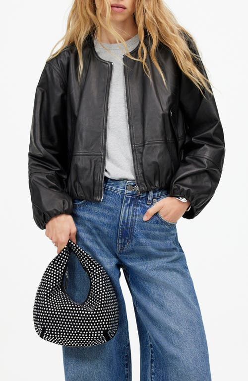 Madewell The Medium Crystal Embellished Oiled Suede Top Handle Bag In True Black Multi