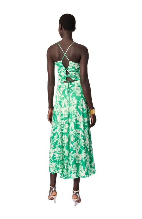 Maje Womens Bicolore Graphic-print Square-neck Woven Midi Dress In Ecru/green Floral Print