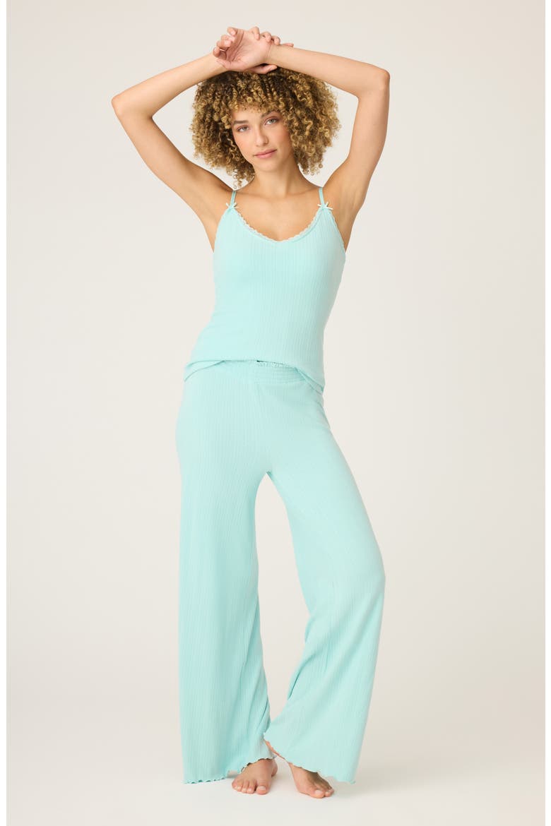 Lace Trim Double Brushed Pointelle Pajamas, Alternate, color, LIGHT MINT