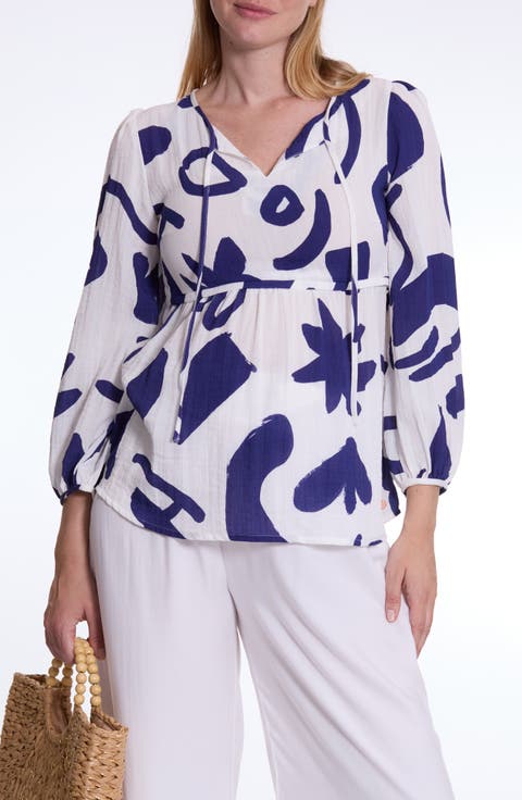 Corfou Print Tie Neck Maternity Top
