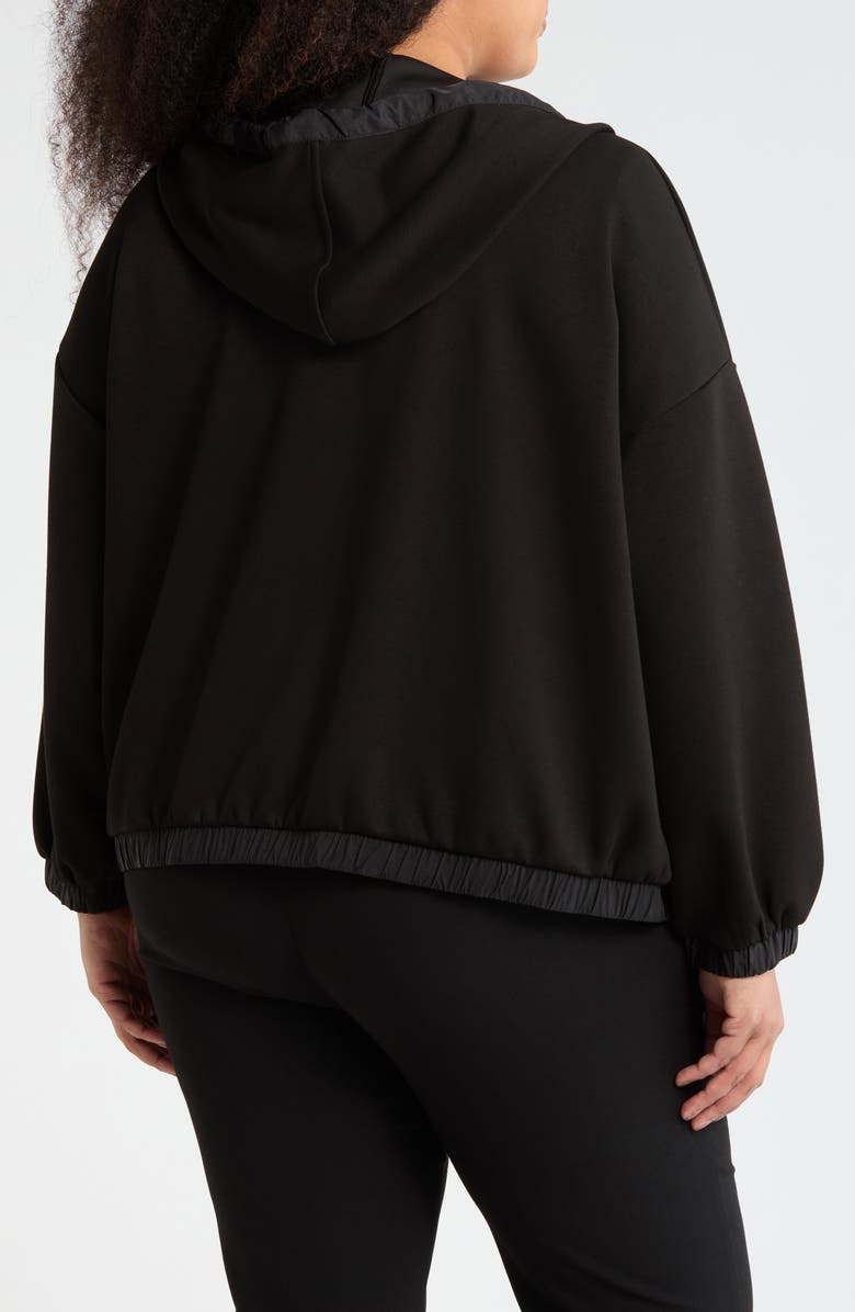 T Tahari Mixed Media Full Zip Hoodie, Alternate, color, Black