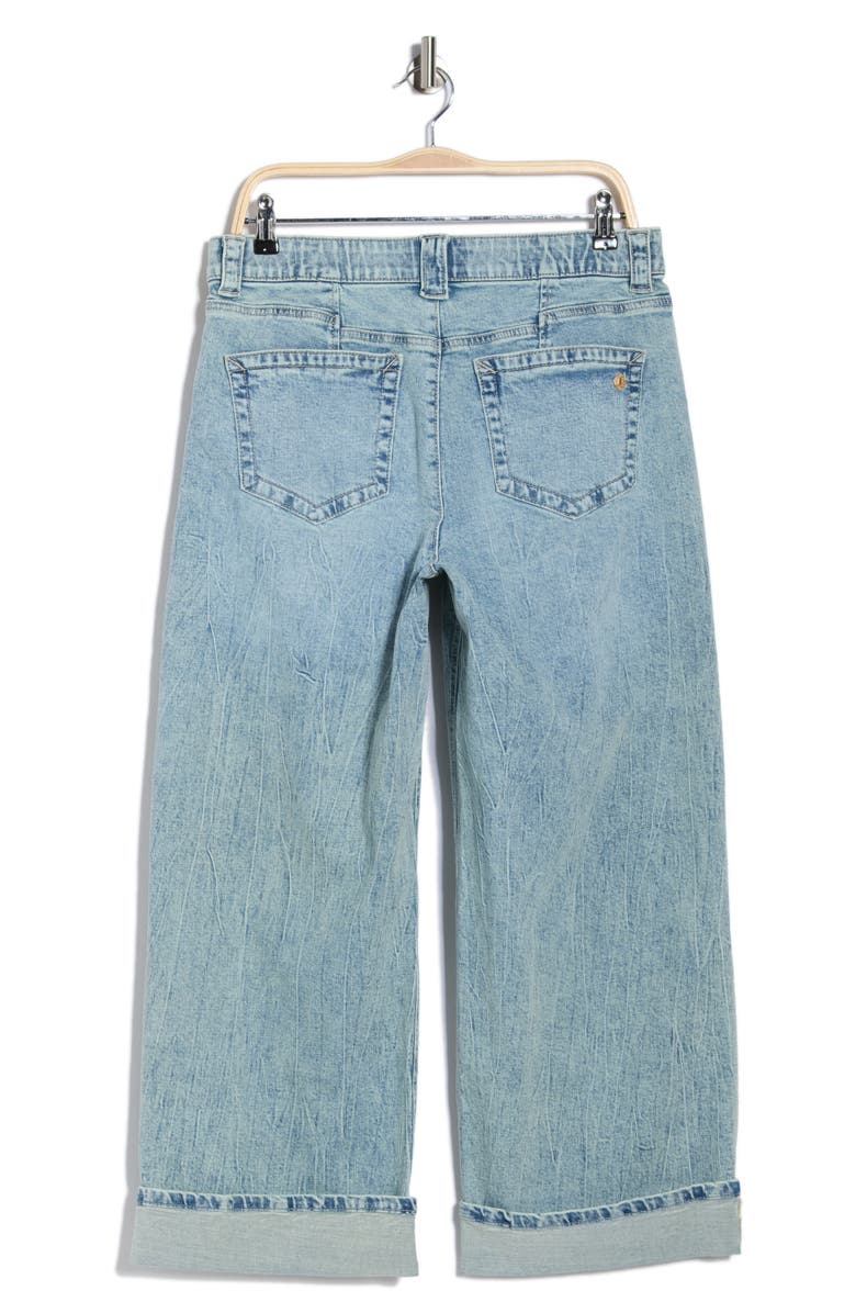 Democracy Floral Embroidered Cuffed Wide Leg Jeans, Alternate, color, Light Blue Artisanal