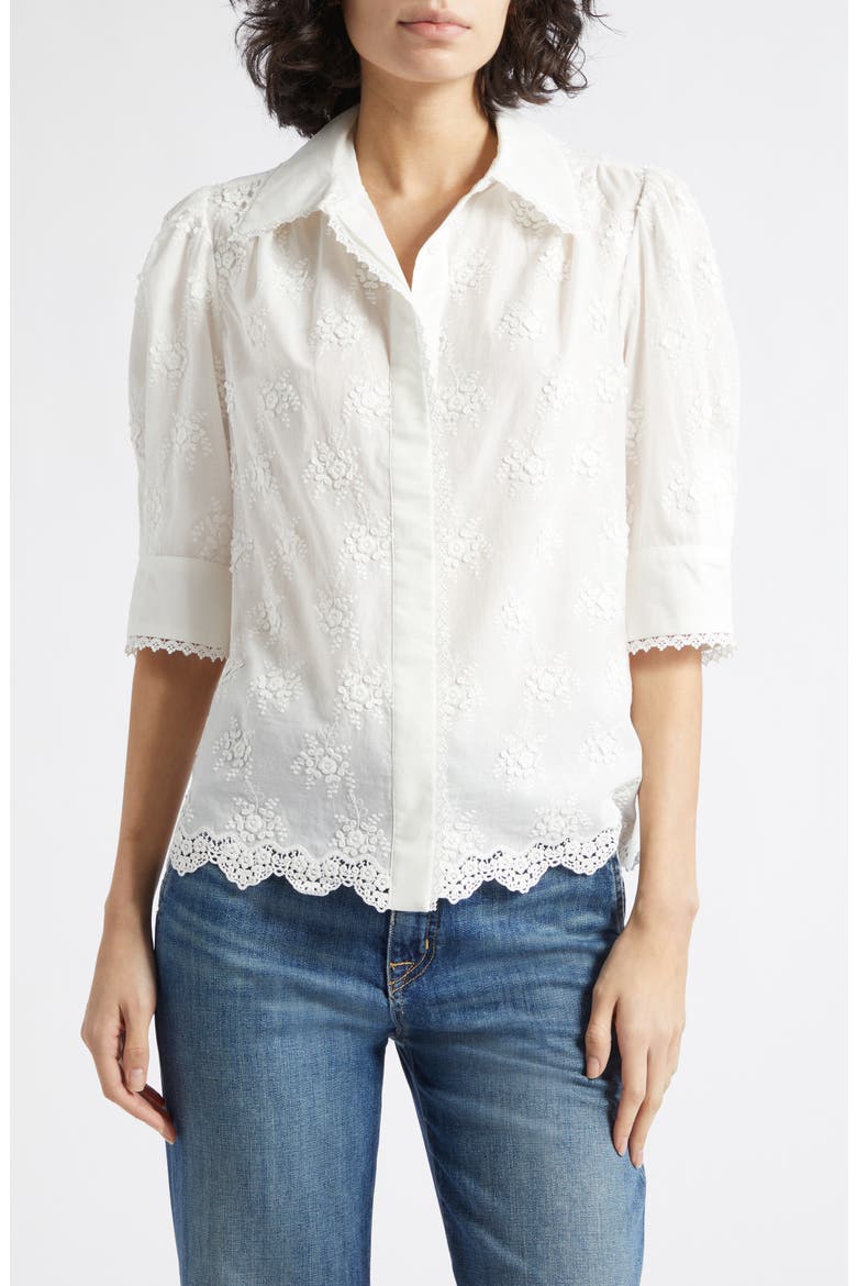 Edwina Floral Embroidered Button-Up Shirt, Main, color, IVORY