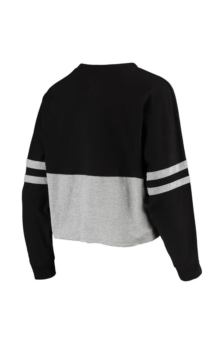 BOXERCRAFT Women's Black/Heathered Gray Oregon Ducks Cropped Retro Jersey Long Sleeve T-Shirt, Alternate, color, 