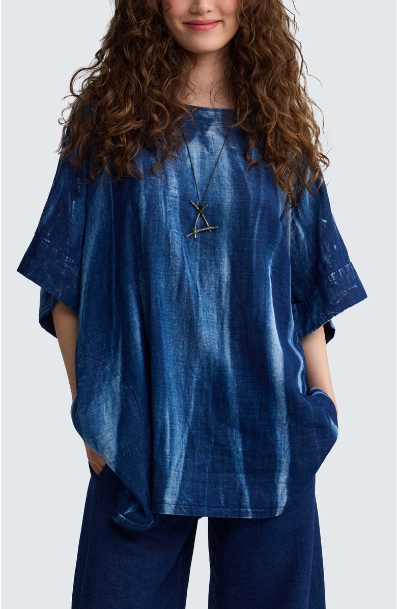 LUUKAA Quinn Batik-effect Back-button Tunic, Main, color, Candy Sky