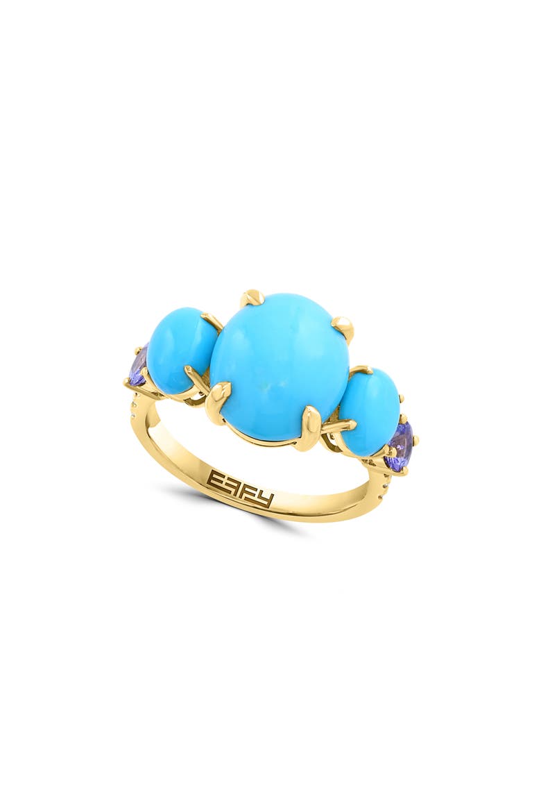 Gold Plated Sterling Silver Turquoise & Diamond Ring, Main, color, BLUE