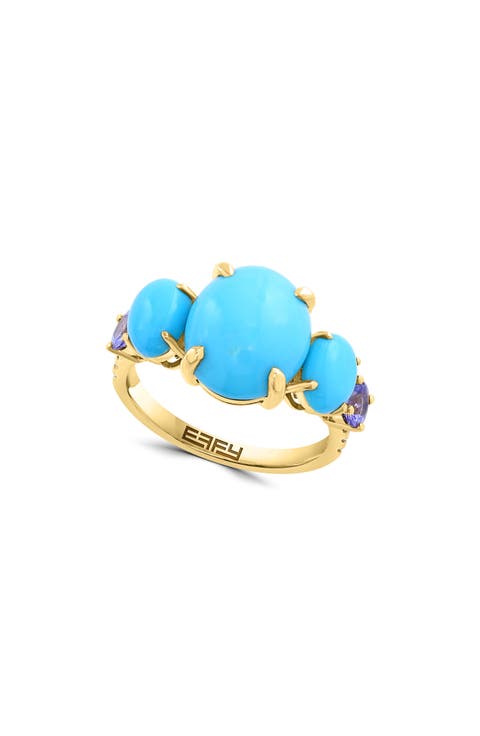 Gold Plated Sterling Silver Turquoise & Diamond Ring
