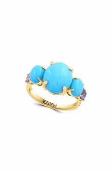 Gold Plated Sterling Silver Turquoise & Diamond Ring