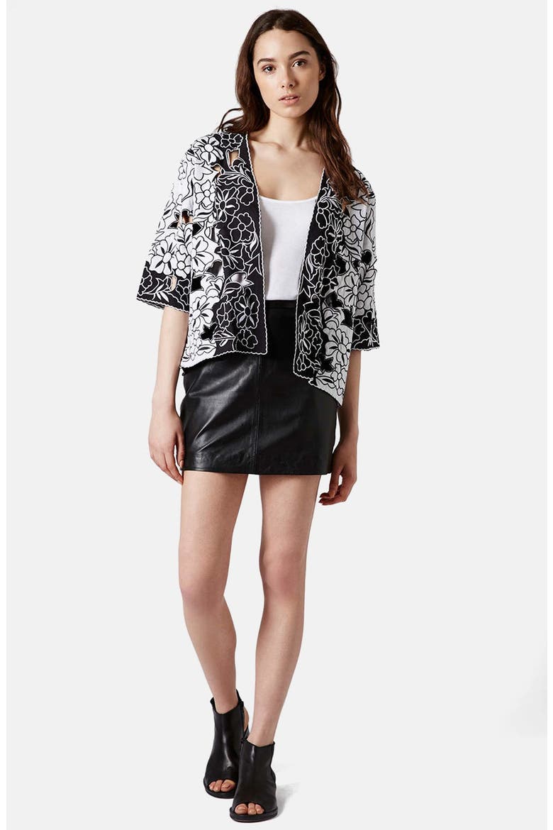 Cutout Embroidered Kimono Jacket, Alternate, color, MONOCHROME