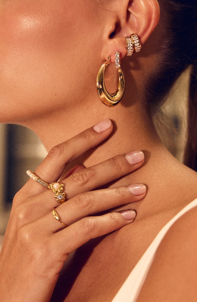 Sterling Forever Iskara CZ Huggie Hoop Earrings, Alternate, color, Gold