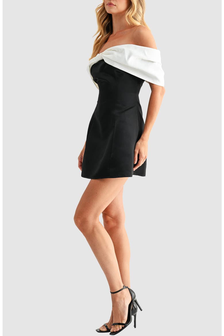 Off the Shoulder Taffeta Cocktail Minidress, Alternate, color, BLACK IVORY