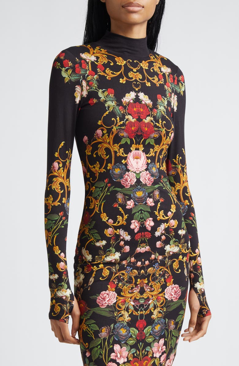 Alice + Olivia Delora Turtleneck Long Sleeve Body-Con Midi Dress, Alternate, color, Evermine