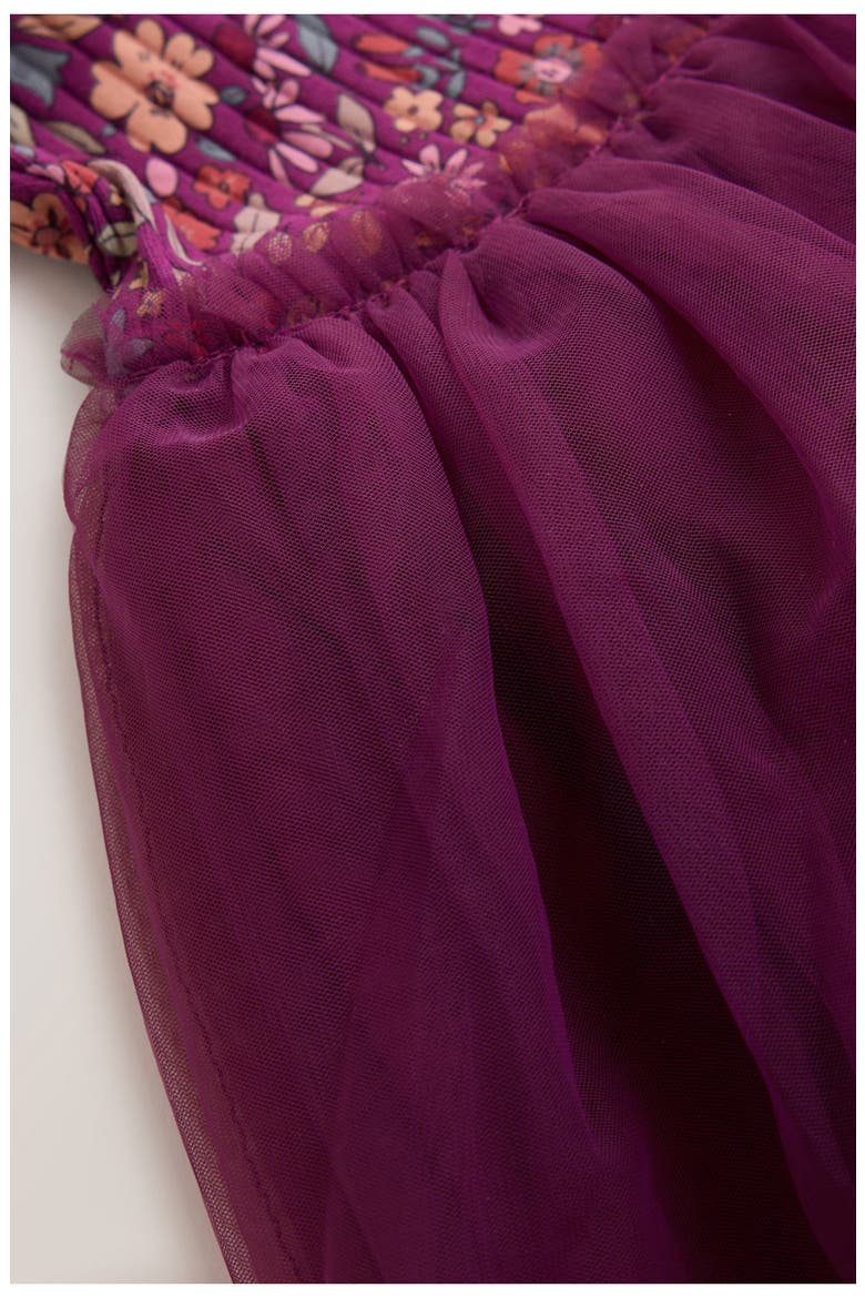 Kids' Ditsy Pleated Floral Mixed Media Mesh Dress, Alternate, color, RED