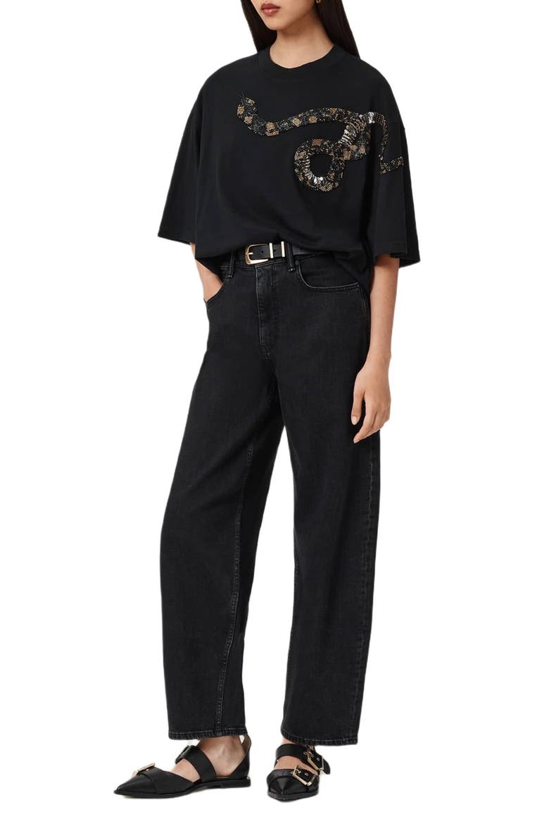 Ouros Amelie Embellished Cotton T-Shirt, Alternate, color, BLACK