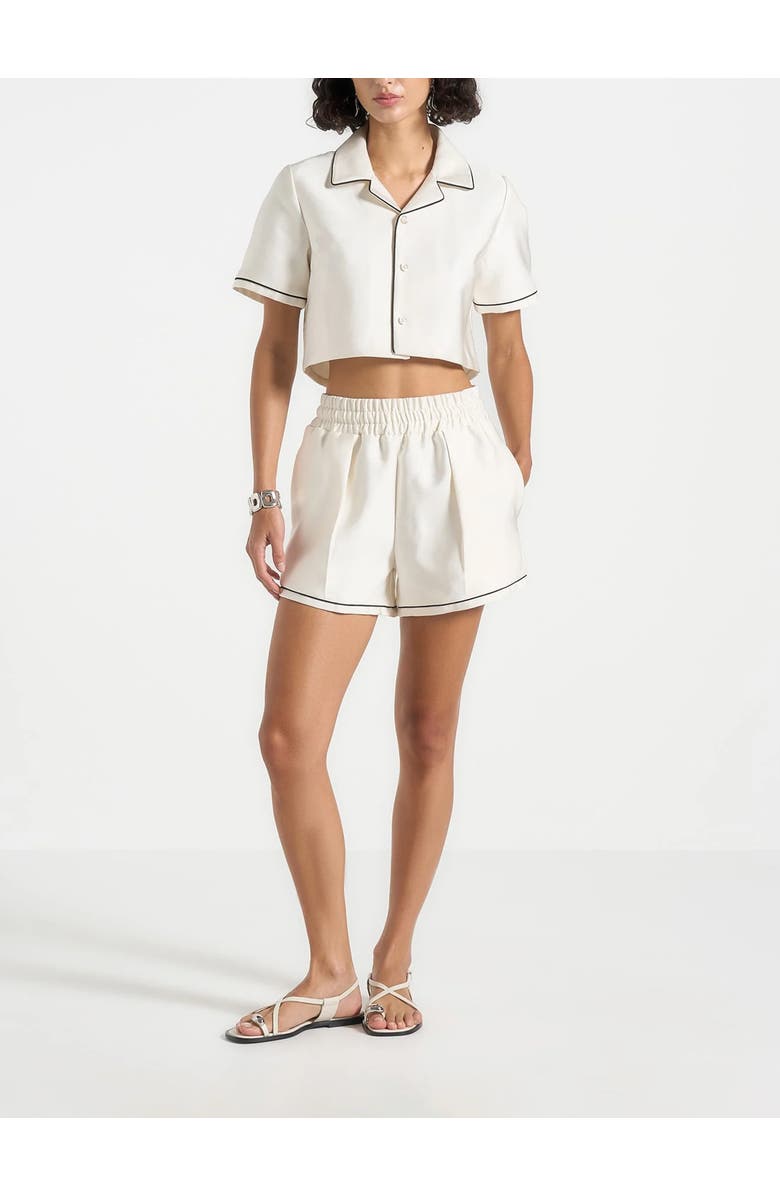 Manière De Voir Maude Satin Cropped Shirt with Piping, Alternate, color, Off White