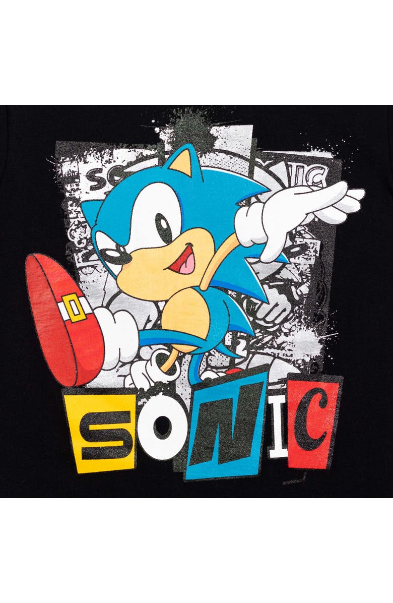 SEGA Allover Print Short Sleeve Graphic T-Shirt and Tricot Short Outfit, Alternate, color, Sonic Black Silver