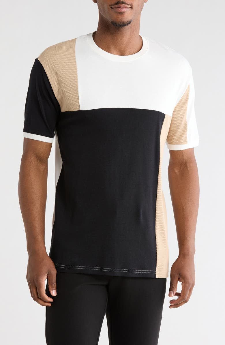DENIM AND FLOWER Colorblock T-Shirt, Main, color, Black