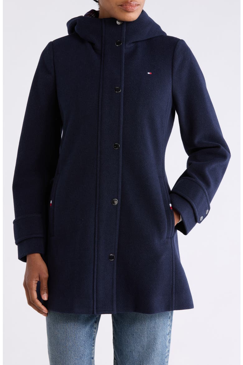 Snap Front Hooded Coat, Alternate, color, NAVY