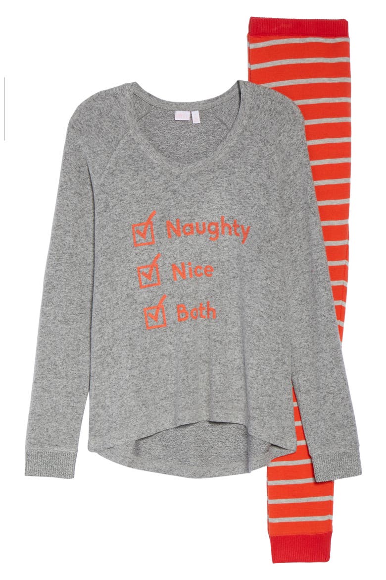 Snow Day Graphic Pajamas, Alternate, color, GREY FLANNEL MARL NAUGHTY NICE