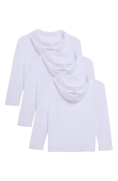 X-ray Xray Kids' 3-pack Hooded Long Sleeve Cotton T-shirts In White