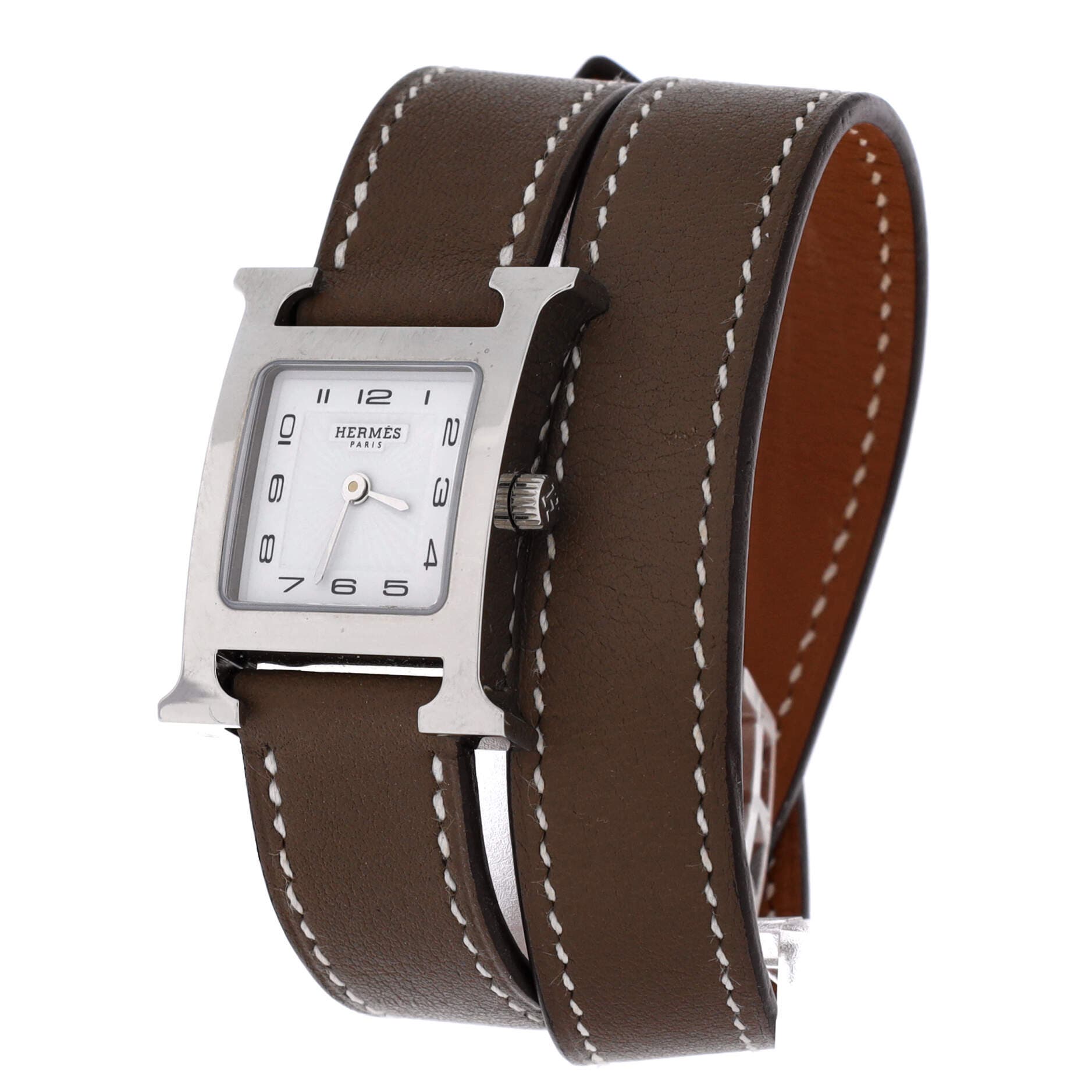 Heure H Double Tour Quartz Watch Stainless Steel and Leather 21, Alternate, color, Gray
