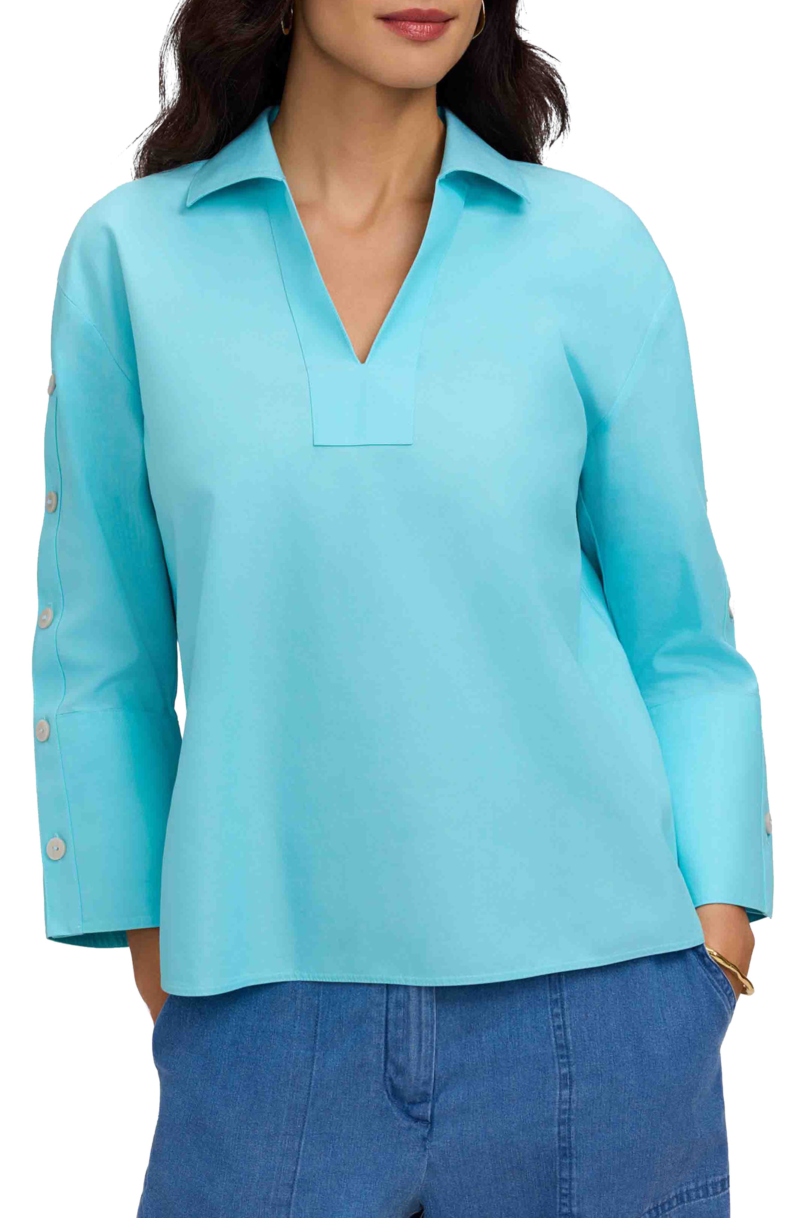 Lainey Button Accent Cotton Popover Top - image 5