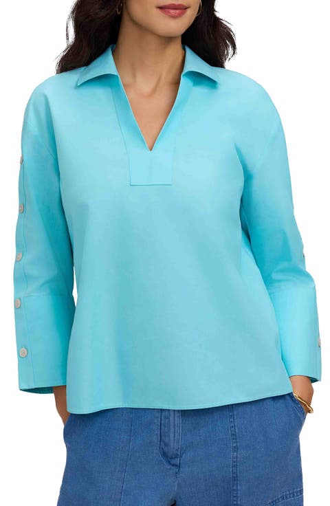 Lainey Button Accent Cotton Popover Top