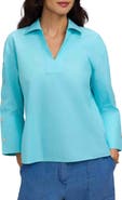 Foxcroft Lainey Button Accent Cotton Popover Top