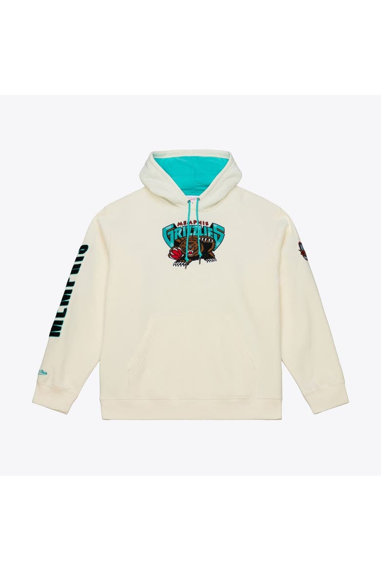 Men's Mitchell & Ness Cream Memphis Grizzlies Hardwood Classics Chainstitch Premium Fleece Hoodie, Main, color, Cream