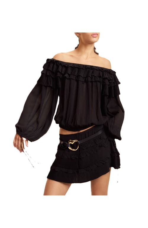 Cynthia Rowley Ruffle Pleated Micro Skirt In Black