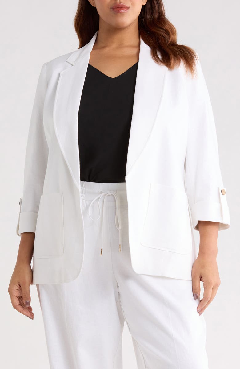 Jones New York Roll Tab Sleeve Linen Blend Blazer, Main, color, 