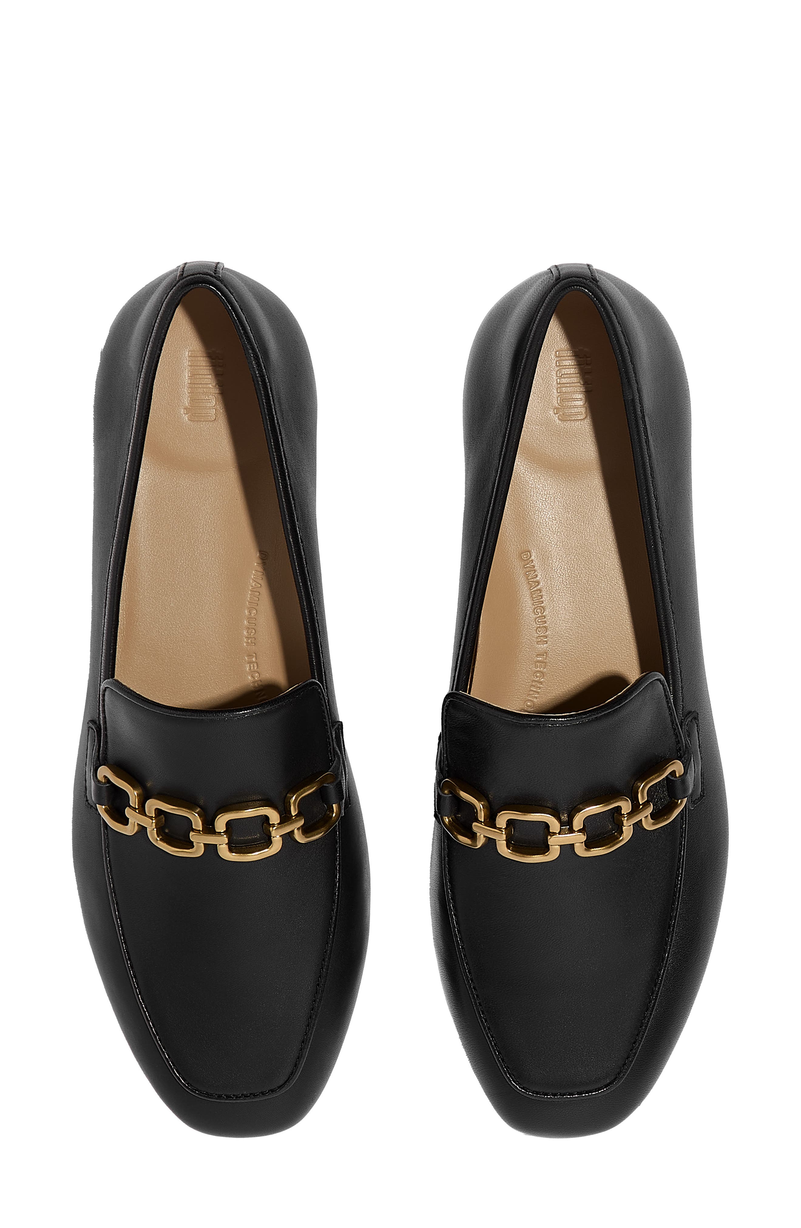 Delicato Square Chain Leather Loafer, Alternate, color, BLACK