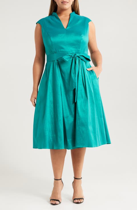Cap Sleeve Taffeta Cocktail Dress (Plus)