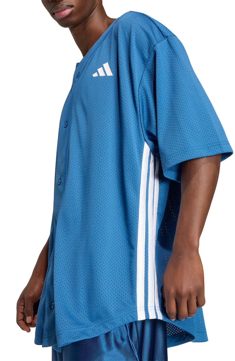 adidas Stadium Mesh Baseball Shirt, Alternate, color, Dusky Petrol/ Ray Blue/ White