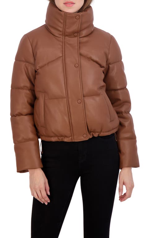 Sebby Short Faux Leather Puffer Jacket In Brown