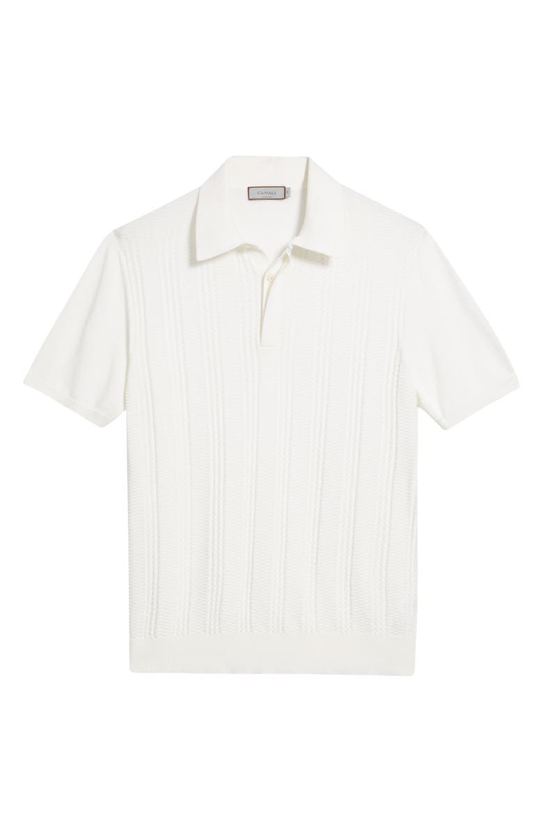 Canali Ribbed Cotton Blend Polo Sweater, Alternate, color, White