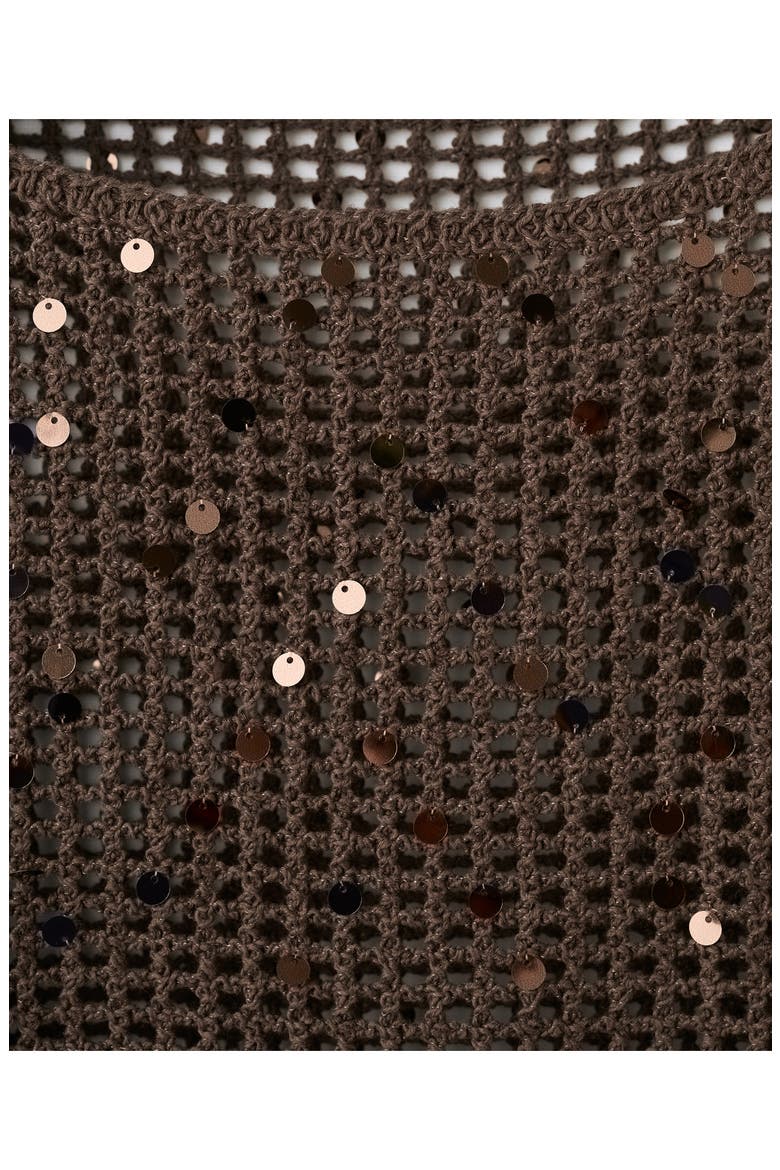 Sequined Crocheted Sweater, Alternate, color, CHOCOLATE