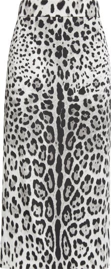 スカート DOLCE&GABBANA LEOPARD PRINT SILK PENCIL SKIRT Leopard-print satin midi skirt with lace inserts in
