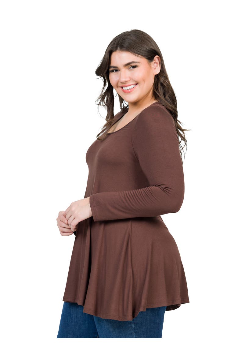 Plus Size Poised Long Sleeve Swing  Tunic Top, Alternate, color, Brown