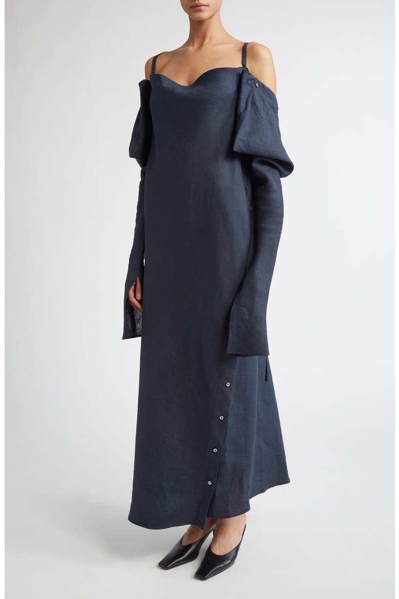 Origami 1 Convertible Long Sleeve Linen Dress, Main, color, NAVY