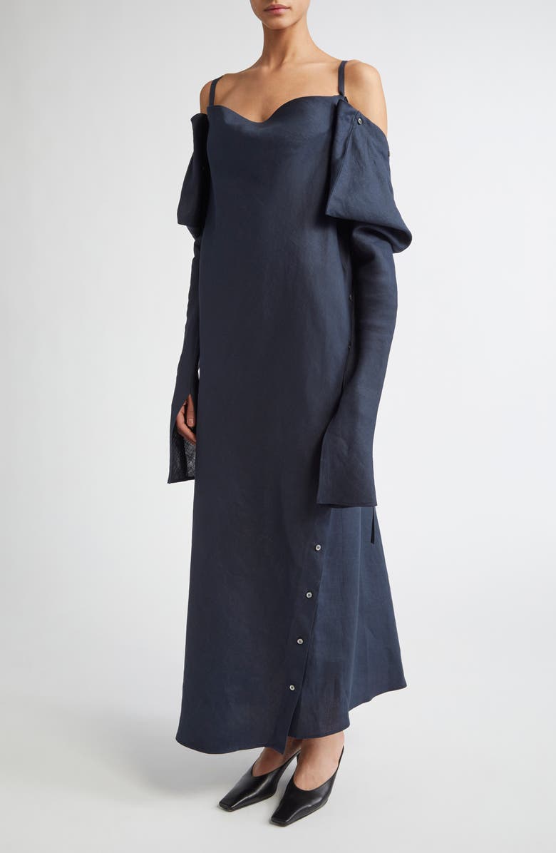 SETCHU Origami 1 Convertible Long Sleeve Linen Dress, Main, color, Navy