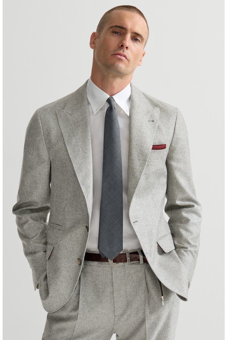 Silk and cashmere cavalry tweed deconstructed blazer with large peak lapels, Alternate, color, Lignite