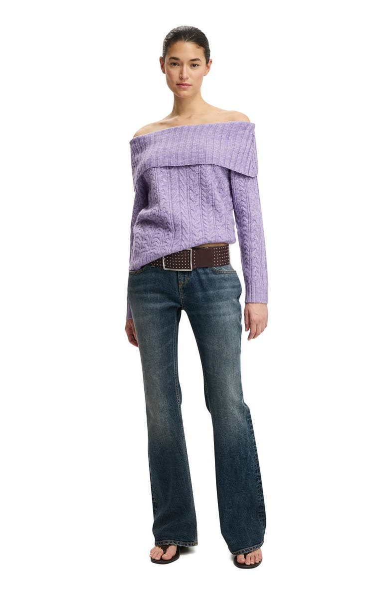 Cotton On Women's Fluffy Cable Off Shoulder Knit, Alternate, color, Violet Crush Marle