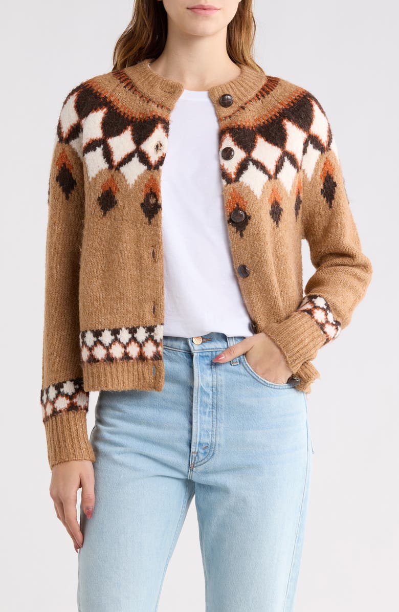 Vigoss Fair Isle Cardigan, Main, color, Brown