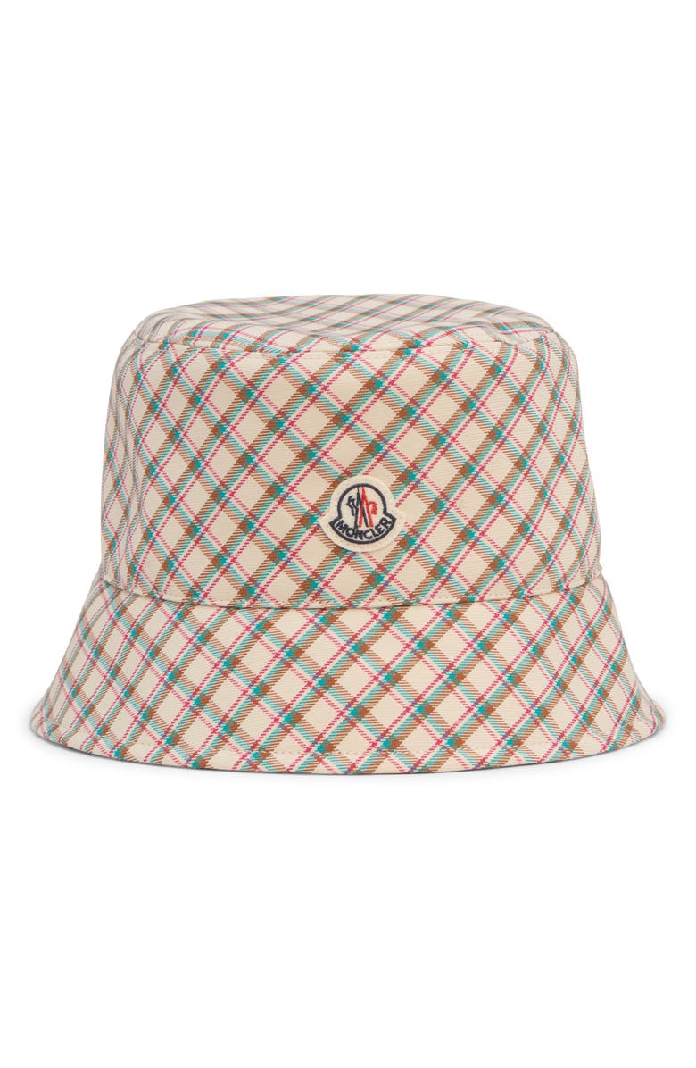 Moncler Archive DNA Plaid Bucket Hat, Alternate, color, Light Brown