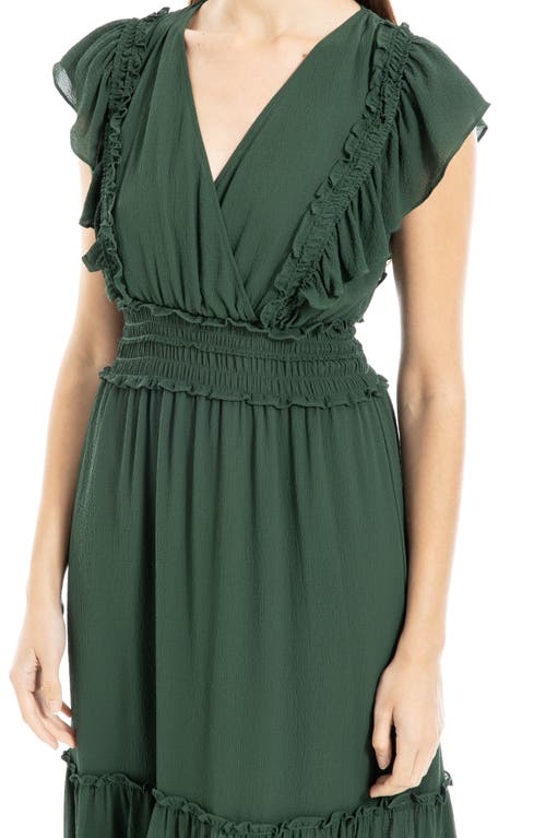 Max Studio Pebble Crepe Flutter Sleeve Maxi Dress In Hunter Green