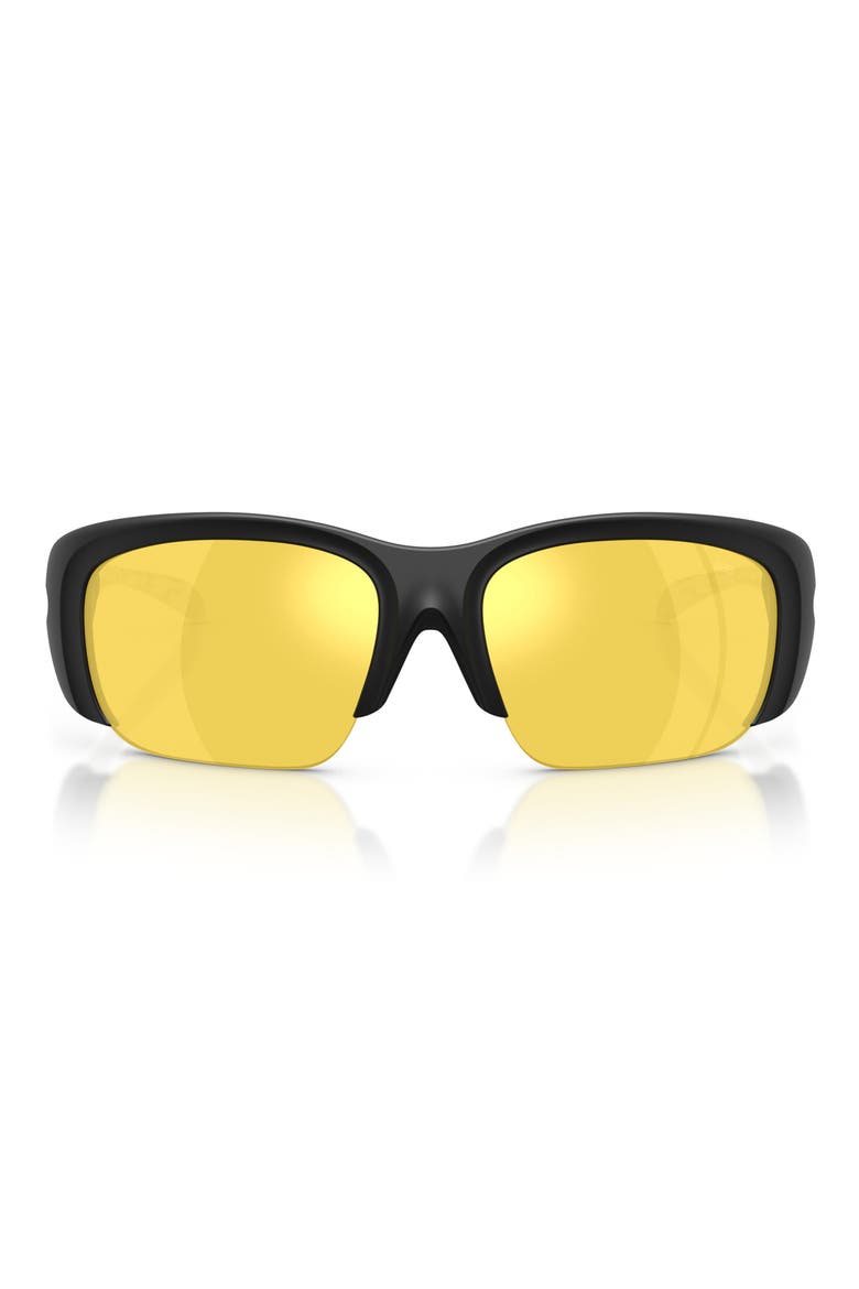 62mm Oversize Mirrored Pillow Sunglasses, Main, color, SOLID SHINY BLACK / YELLOW