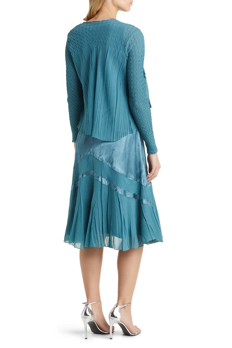 Ruffle Charmeuse & Chiffon Cocktail Dress with Jacket, Alternate, color, SILVER BLUE
