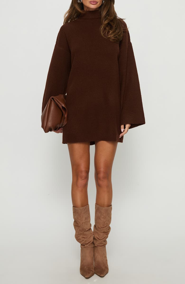 Princess Polly Sonelle Long Sleeve Knit Minidress, Main, color, Chocolate